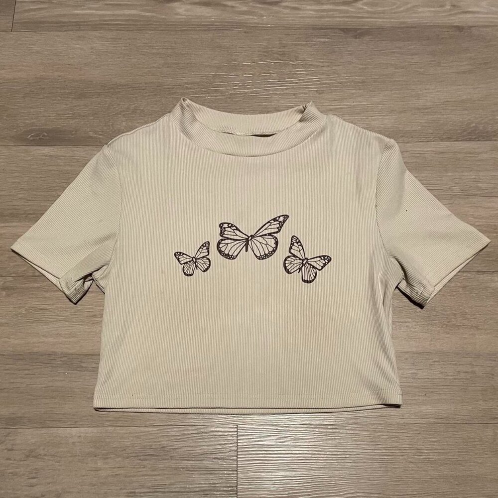 TAN/BEIGE GRAPHIC CROP TOP
